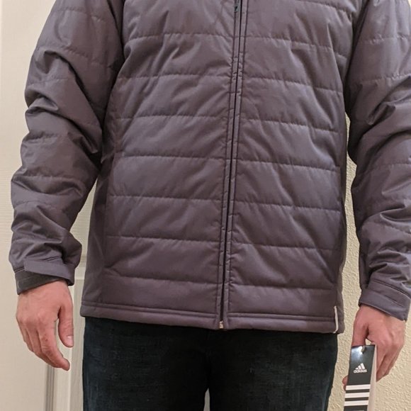 Adidas Sl transition jacket men's size medium gray puffer zips up onix coat - Picture 12 of 14